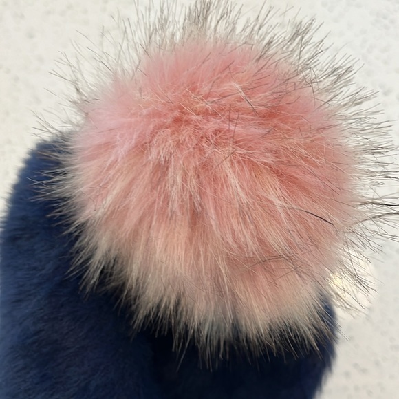 Anthropologie Faux Fur Pom-Pom hat in blue and soft pink - Picture 4 of 6